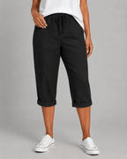 Women's Linen Capri Pants - Drawstring Waist Fit