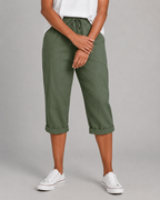 Women's Linen Capri Pants - Drawstring Waist Fit