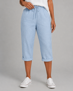 Women's Linen Capri Pants - Drawstring Waist Fit
