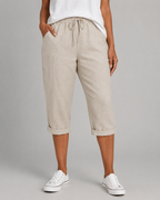 Women's Linen Capri Pants - Drawstring Waist Fit