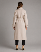 Women's Long Belted Coat - Double-Breasted Notch Lapel