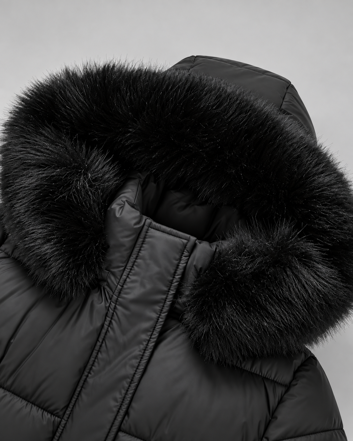 Women's Long Belted Puffer Coat with Hood and Plush Fur-Look Trim
