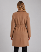 Women's Long Belted Wrap Coat - Lapel Collar Tie Waist