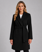 Women's Long Belted Wrap Coat - Lapel Collar Tie Waist