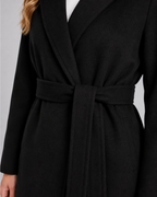 Women's Long Belted Wrap Coat - Lapel Collar Tie Waist