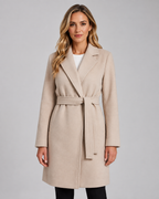 Women's Long Belted Wrap Coat - Lapel Collar Tie Waist