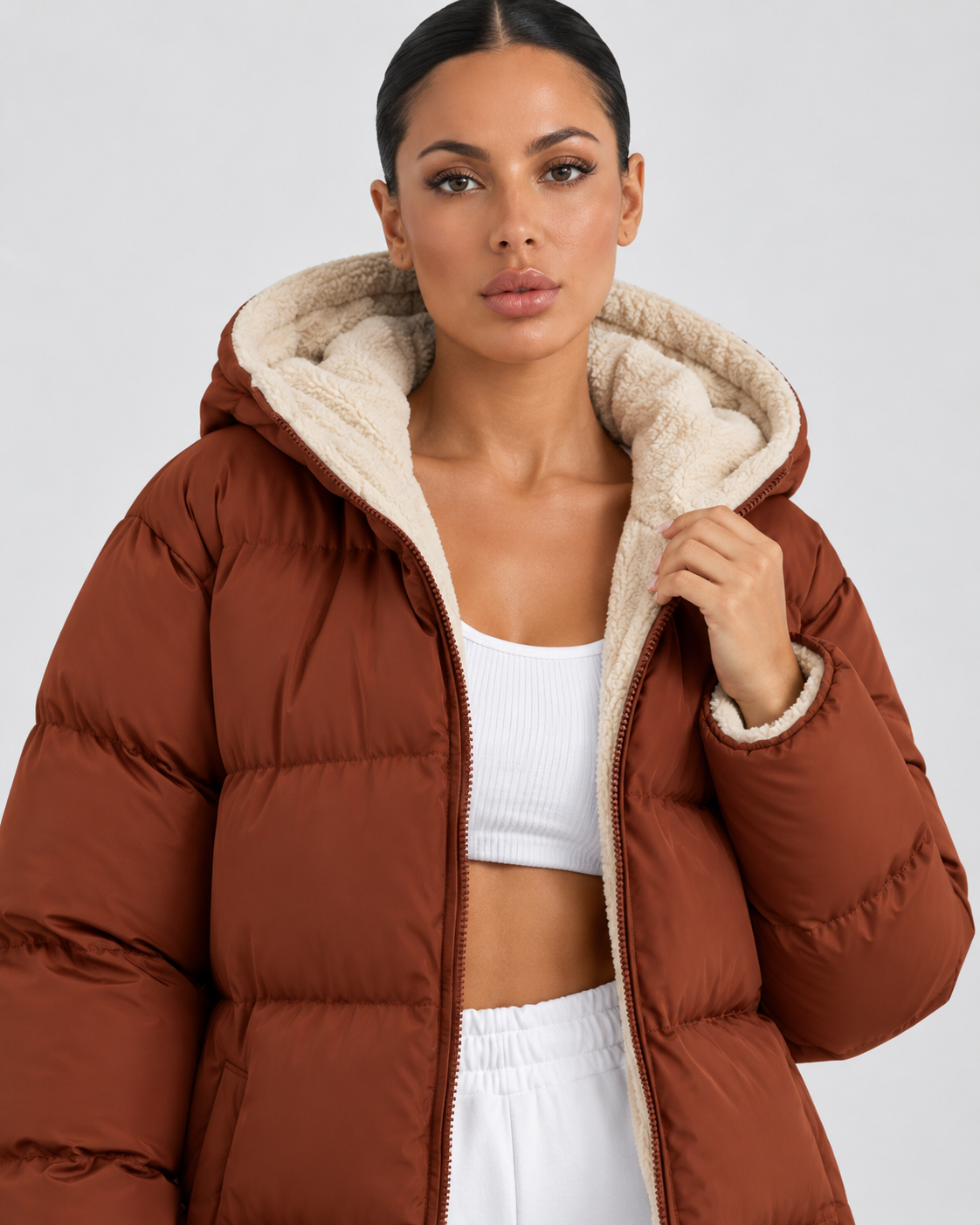 Women's Long Hooded Puffer Coat – Plush-Lined Maxi Full-Zip
