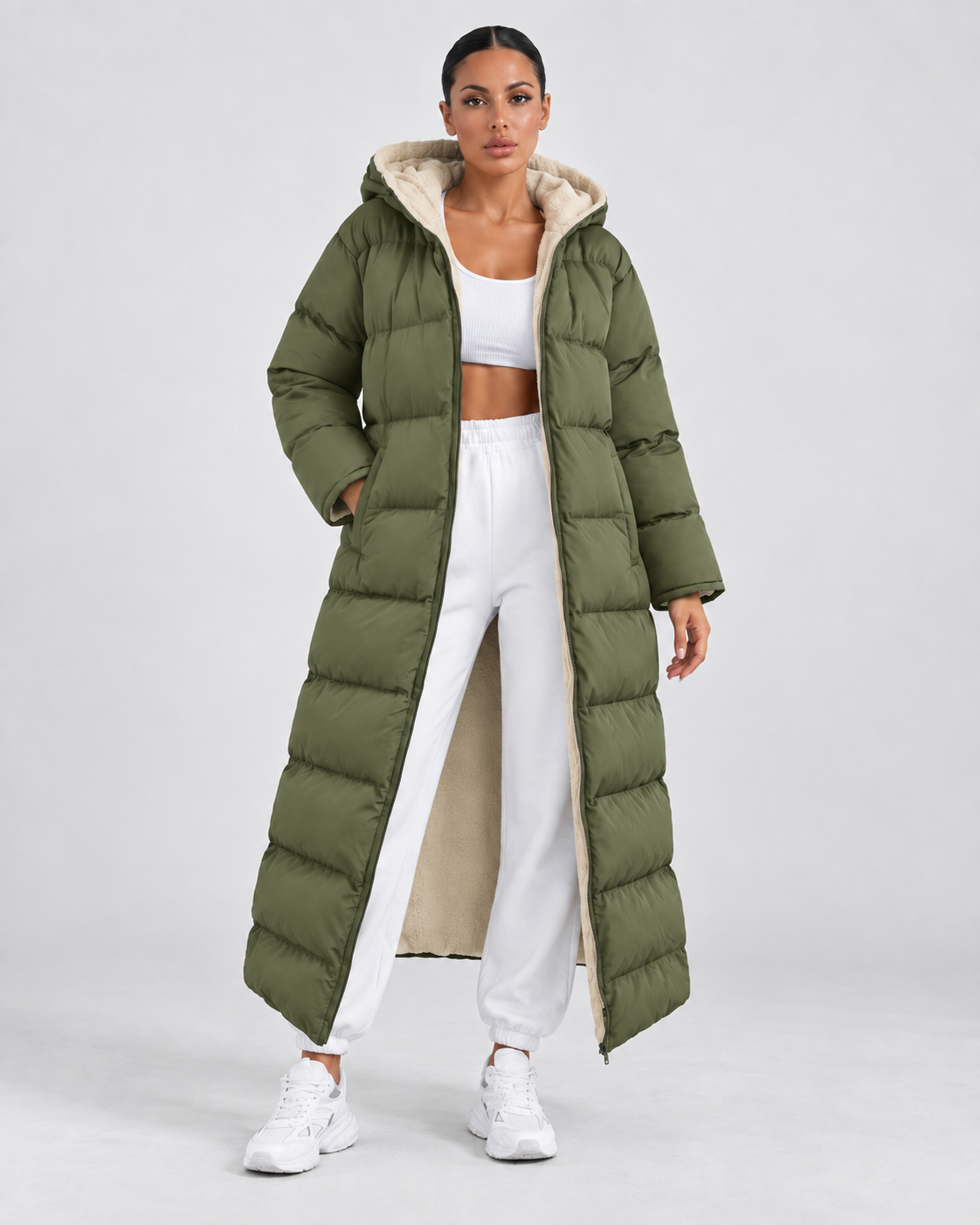 Women's Long Hooded Puffer Coat – Plush-Lined Maxi Full-Zip