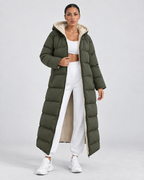 Women's Long Hooded Puffer Coat – Plush-Lined Maxi Full-Zip