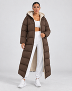 Women's Long Hooded Puffer Coat – Plush-Lined Maxi Full-Zip