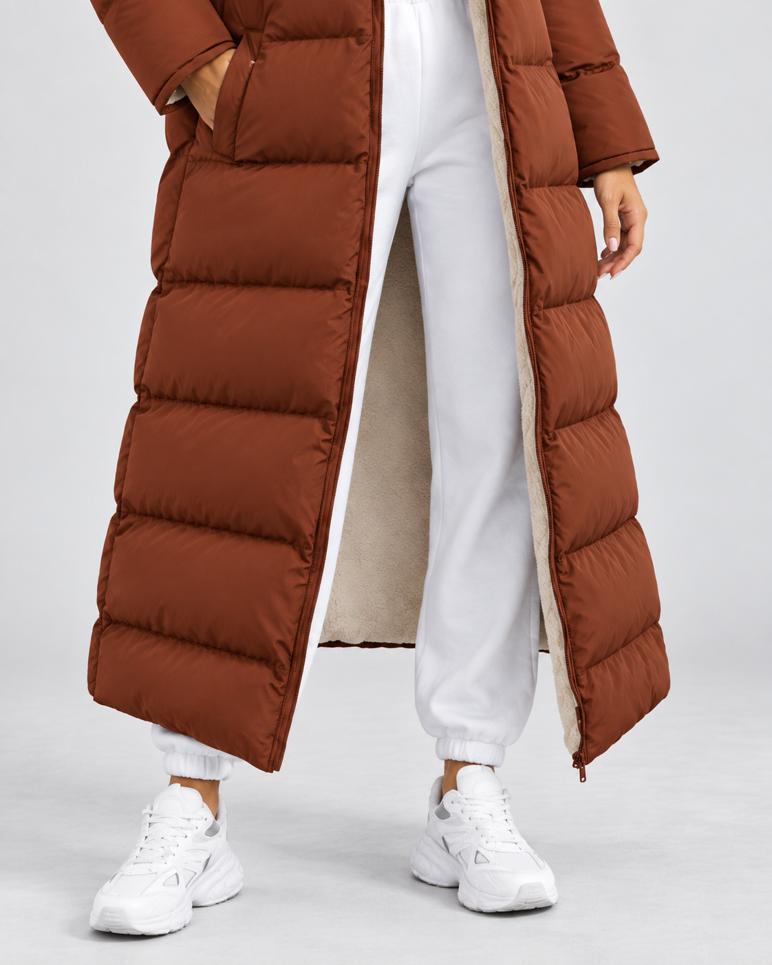 Women's Long Hooded Puffer Coat – Plush-Lined Maxi Full-Zip