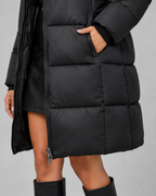 Women's Long Hooded Puffer Coat - Quilted Knee Length Zip Front