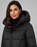 Women's Long Hooded Puffer Coat - Quilted Knee Length Zip Front
