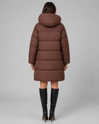 Women's Long Hooded Puffer Coat - Quilted Knee Length Zip Front