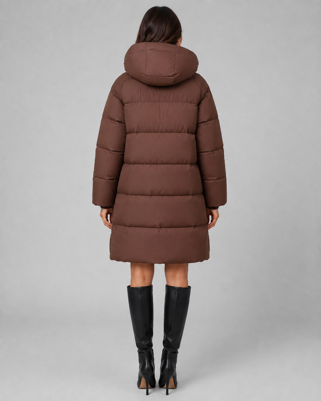 Women's Long Hooded Puffer Coat - Quilted Knee Length Zip Front