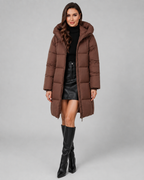 Women's Long Hooded Puffer Coat - Quilted Knee Length Zip Front