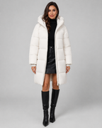 Women's Long Hooded Puffer Coat - Quilted Knee Length Zip Front