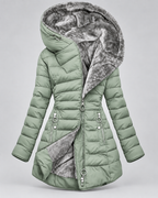 Women's Long Quilted Coat – Faux Fur Trim Hood Fitted Zip Pockets