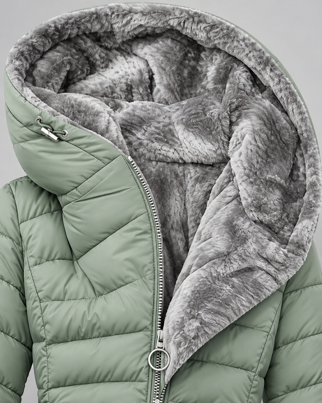 Women's Long Quilted Coat – Faux Fur Trim Hood Fitted Zip Pockets