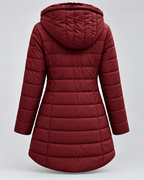 Women's Long Quilted Coat – Faux Fur Trim Hood Fitted Zip Pockets