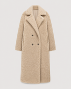 Women's Long Teddy Coat - Double-Breasted Oversized Lapel