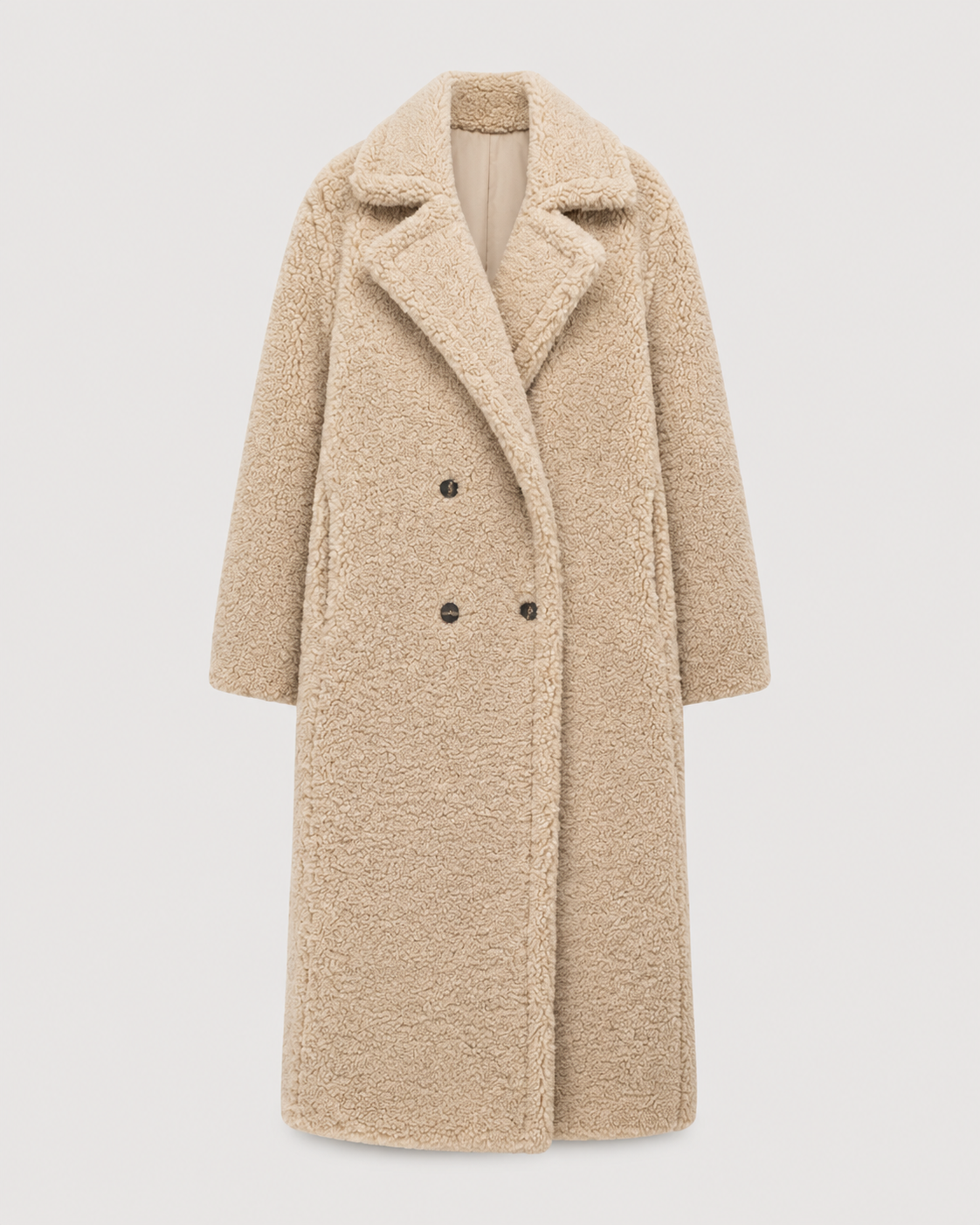 Women's Long Teddy Coat - Double-Breasted Oversized Lapel