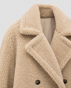 Women's Long Teddy Coat - Double-Breasted Oversized Lapel