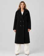 Women's Long Teddy Coat - Double-Breasted Oversized Lapel