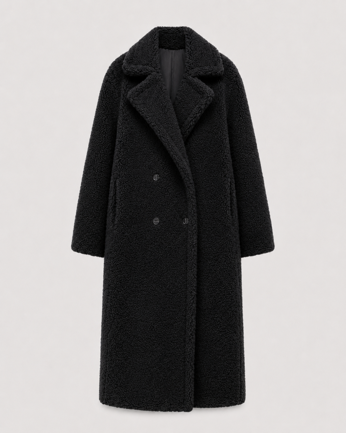 Women's Long Teddy Coat - Double-Breasted Oversized Lapel