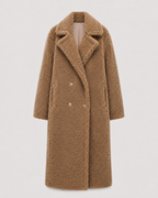 Women's Long Teddy Coat - Double-Breasted Oversized Lapel