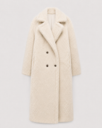 Women's Long Teddy Coat - Double-Breasted Oversized Lapel