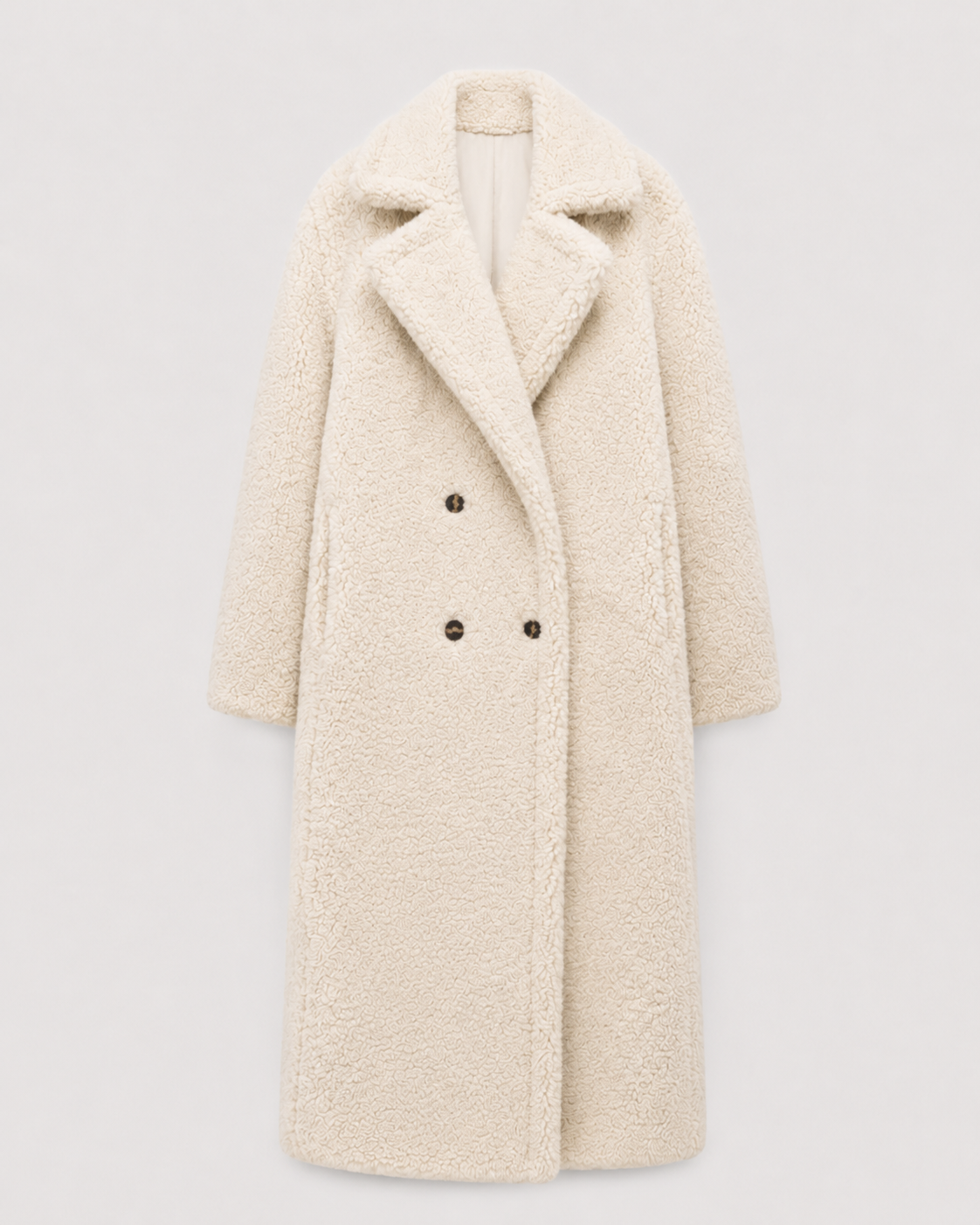 Women's Long Teddy Coat - Double-Breasted Oversized Lapel
