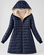 Women's Longline Hooded Puffer Coat - Plush Lining & Ribbed Cuffs