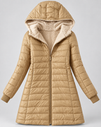 Women's Longline Hooded Puffer Coat - Plush Lining & Ribbed Cuffs