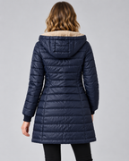 Women's Longline Hooded Puffer Coat - Plush Lining & Ribbed Cuffs