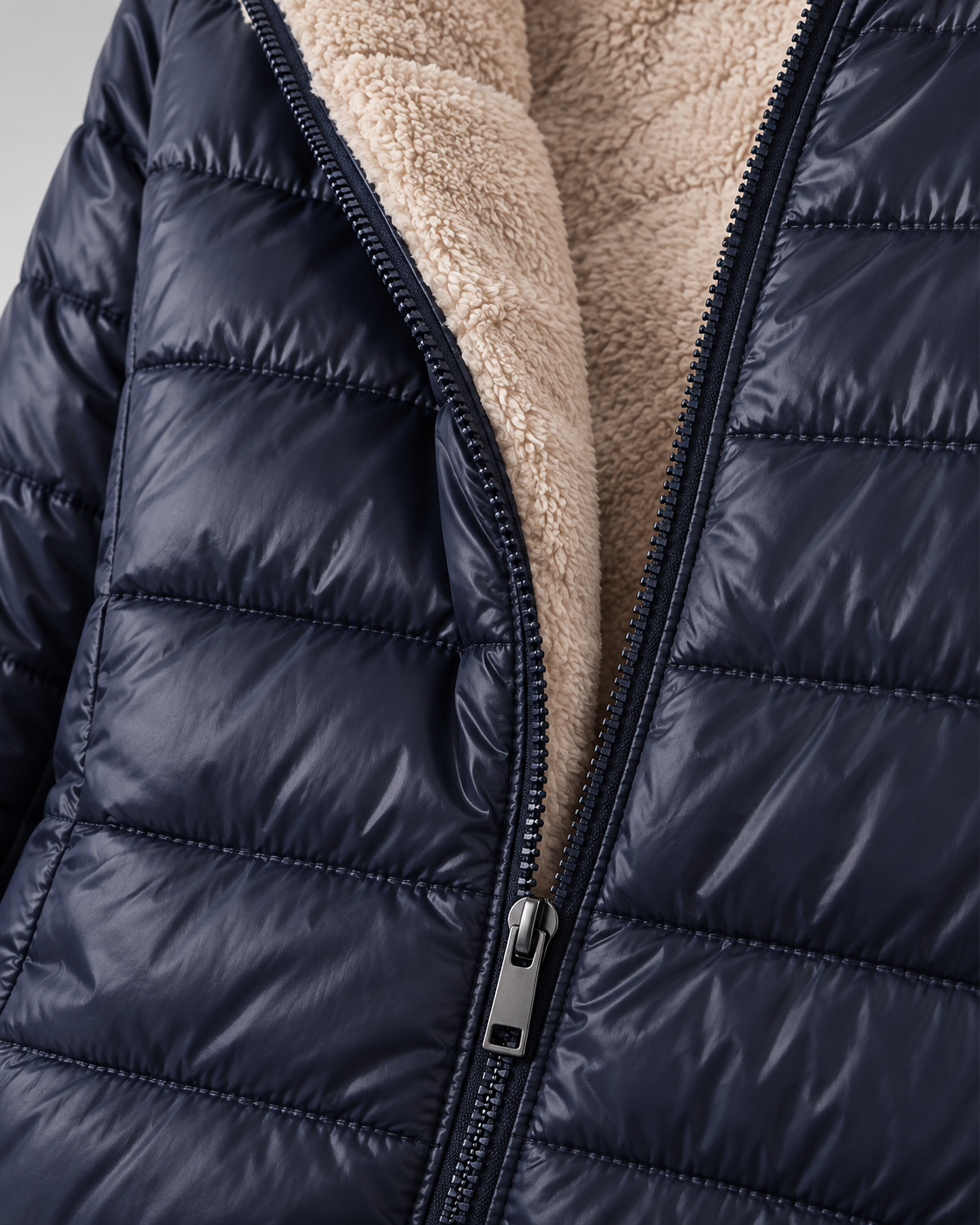 Women's Longline Hooded Puffer Coat - Plush Lining & Ribbed Cuffs