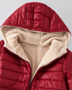 Women's Longline Hooded Puffer Coat - Plush Lining & Ribbed Cuffs