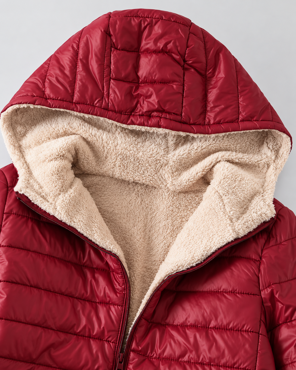 Women's Longline Hooded Puffer Coat - Plush Lining & Ribbed Cuffs