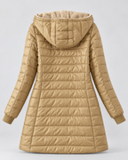 Women's Longline Hooded Puffer Coat - Plush Lining & Ribbed Cuffs