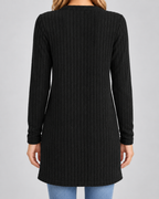 Women's Longline Ribbed Cardigan - V-Neck Button Front Pockets