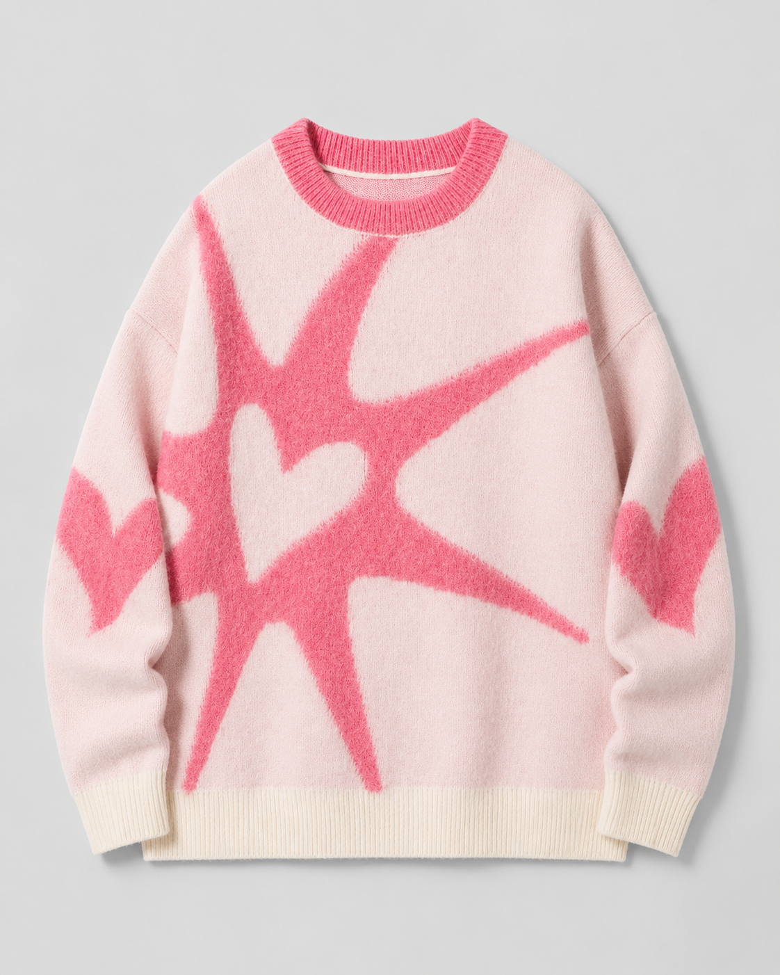 Women's Oversized Graphic Knit Sweater - Black Pink Heart Streetwear
