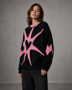 Women's Oversized Graphic Knit Sweater - Black Pink Heart Streetwear