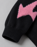 Women's Oversized Graphic Knit Sweater - Black Pink Heart Streetwear