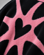 Women's Oversized Graphic Knit Sweater - Black Pink Heart Streetwear