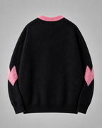 Women's Oversized Graphic Knit Sweater - Black Pink Heart Streetwear