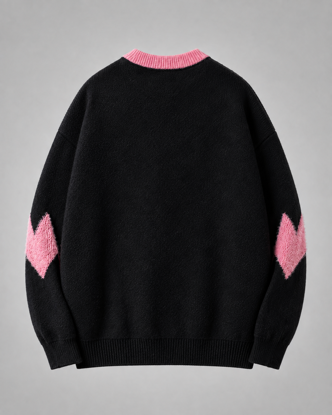 Women's Oversized Graphic Knit Sweater - Black Pink Heart Streetwear