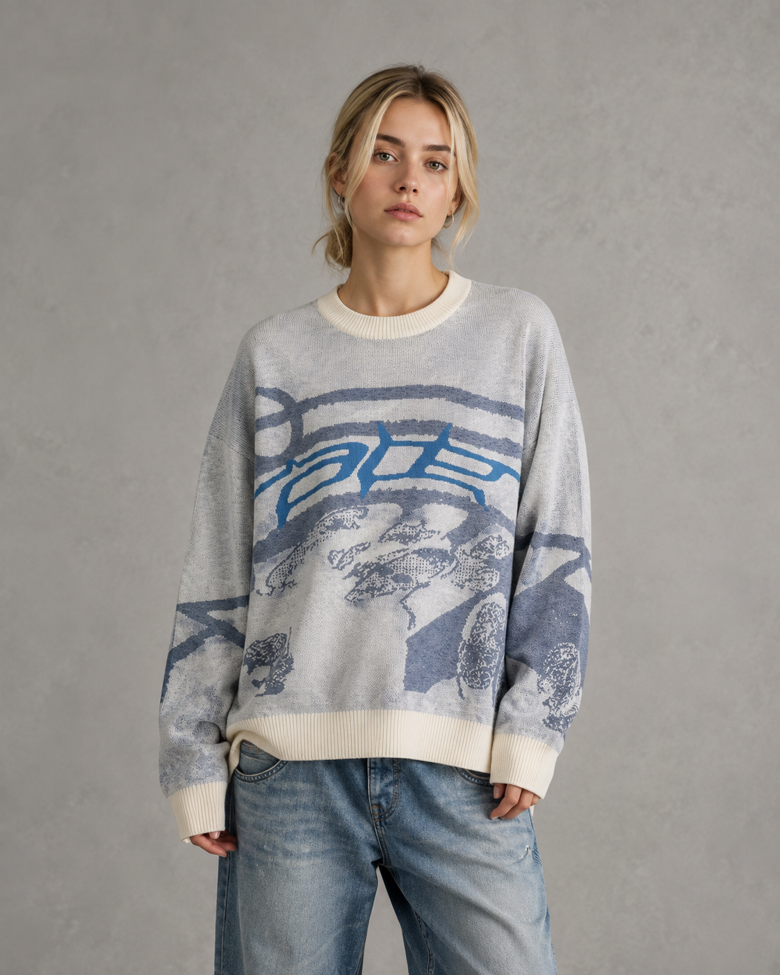 Women's Oversized Graphic Knit Sweater - Relaxed Streetwear Fit