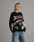 Women's Oversized Graphic Knit Sweater - Relaxed Streetwear Fit