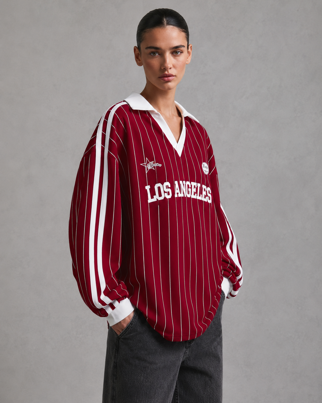 Women's Oversized Pinstripe Jersey - Collegiate Streetwear Fit