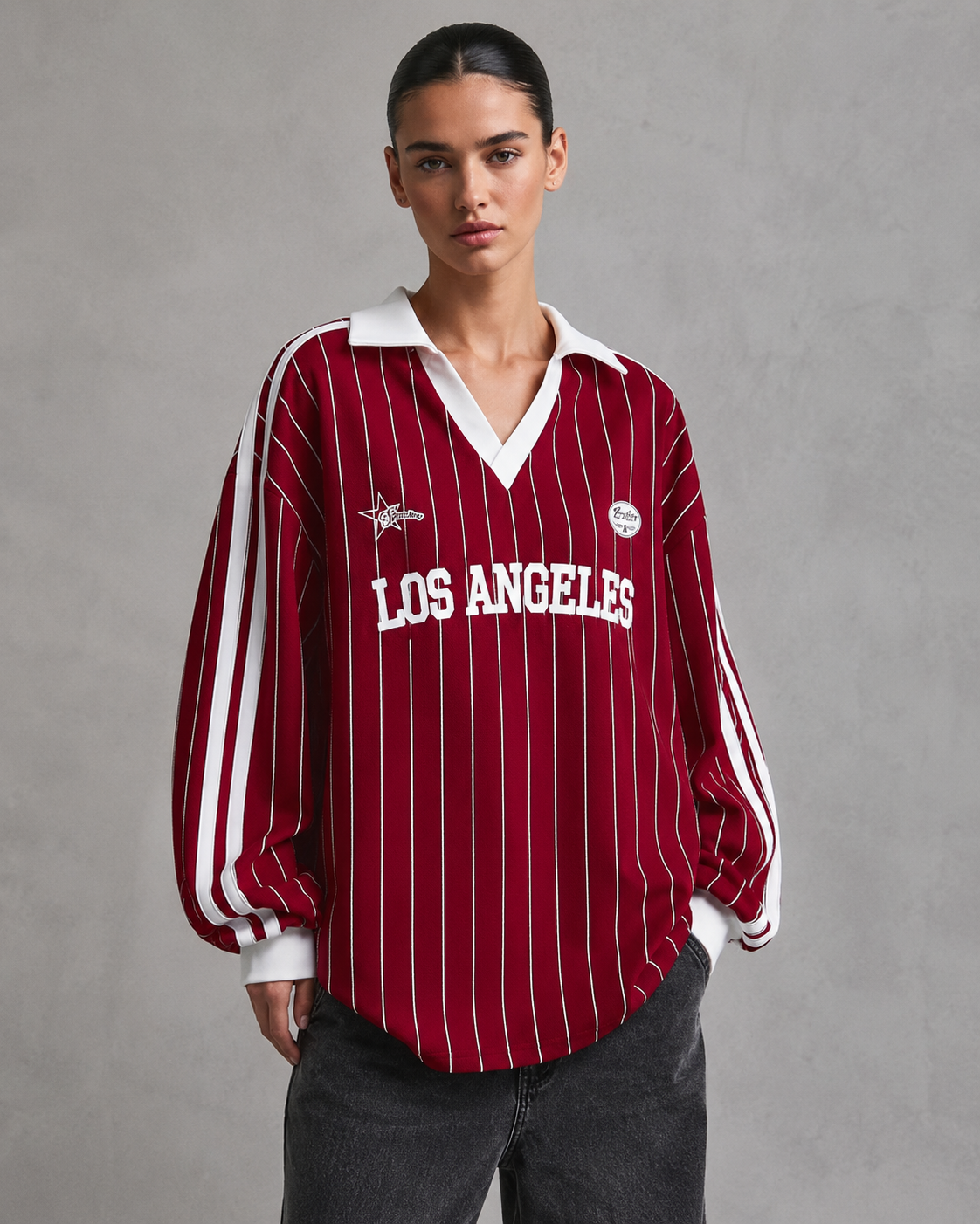 Women's Oversized Pinstripe Jersey - Collegiate Streetwear Fit